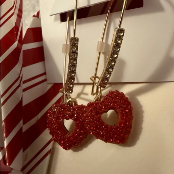 Betsey Johnson Glittering Red Heart Earrings - Picture 2 of 2